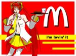  3d calne_ca deino detached_sleeves headset isopod karune_calcium maeda_koutarou mcdonald&#039;s mcdonald's midriff nail_polish red_eyes red_hair thighhighs visor vocaloid zettai_ryouiki 