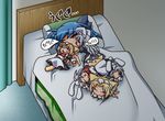  animal_ears blonde_hair blue_hair bunny_ears cat_ears ginru kemonomimi_mode kinru long_hair maid maid_headdress minigirl multiple_girls original rakurakutei_ramen short_hair silver_hair sleeping tail translated ujikintoki_tamaryu 