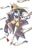  blazblue blonde_hair blue_eyes breasts feet gate_of_babylon kaerukugi long_hair medium_breasts mu-12 solo sword thighhighs weapon 