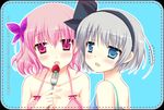  bad_id bad_pixiv_id bikini breasts bug butterfly food fruit hair_ornament hairband insect konpaku_youmu multiple_girls nasu_hanahana pink_eyes pink_hair saigyouji_yuyuko short_hair silver_hair small_breasts strawberry swimsuit touhou upper_body 