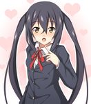  bad_id bad_pixiv_id black_hair blush brown_eyes finger_to_mouth heart k-on! minatsuki_nao nakano_azusa open_mouth school_uniform solo twintails upper_body 