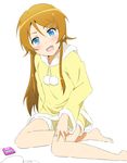  bad_id bad_pixiv_id barefoot blue_eyes cellphone fang hair_ornament hairclip kousaka_kirino long_hair orange_eyes ore_no_imouto_ga_konna_ni_kawaii_wake_ga_nai phone ropcandy solo 