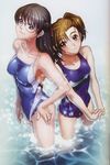  2girls black_lagoon breasts collarbone glasses highres hiroe_rei maki_(black_lagoon) multiple_girls one-piece_swimsuit school_swimsuit swimsuit twintails washimine_yukio water wet 