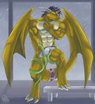  blue_eyes bo-gilliam bulge claws dragon fangs horns male muscles reptile scalie snake solo standing tail underwear wings 