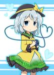  blue_eyes blush chibi frown hat heart heart_of_string komeiji_koishi shirt silver_hair skirt solo third_eye touhou yamabuki_(yusuraume) 