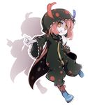  :q blue_eyes boots cape charlotte_(madoka_magica) finger_to_mouth hood hoodie mahou_shoujo_madoka_magica multicolored multicolored_eyes personification pink_hair pointing red_eyes shadow short_hair solo tom_(drpow) tongue tongue_out yellow_eyes zipper 