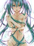  ao+beni aqua_eyes aqua_hair bad_id bad_pixiv_id breasts covering covering_breasts hatsune_miku long_hair navel nude small_breasts solo twintails very_long_hair vocaloid 