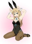  animal_ears blonde_hair blue_eyes bunny_ears bunny_girl bunnysuit fukuoka_katsumi k-on! kneeling kotobuki_tsumugi long_hair pantyhose sandals sitting solo wariza 