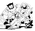  3girls book bruise casting_spell elf elvaan final_fantasy final_fantasy_xi galka greyscale hug hume injury kneeling magic monochrome multiple_boys multiple_girls paladin_(final_fantasy) pointy_ears red_mage scar smile takatsuki_kahiro tarutaru 