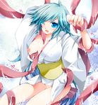  blush breasts dororon_enma-kun highres japanese_clothes large_breasts nipples tears tentacle wink yukiko_hime 