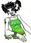  black_hair female green hair heterochromia leelee_lenox lemur necklace short_hair solo tank_top zeriara_(character) 
