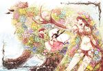  animal_ears bat_wings branch dryad flower hair_flower hair_ornament multiple_girls nim_(sivo) outstretched_arm pixiv_fantasia pixiv_fantasia_5 plant_girl tree underwear underwear_only wings 