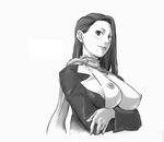  ace_attorney areola areolae artist_request ayasato_chihiro black_and_white breast_hold breasts capcom cleavage crossed_arms earrings erect_nipples gyakuten_saiban highres huge_breasts jewelry large_breasts lips lipstick long_hair magatama makeup mole monochrome necklace necktie nipples no_bra open_clothes open_shirt scarf shirt sweat sweatdrop worried 