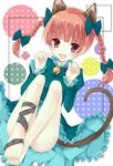  :d animal_ears bare_legs barefoot bell blush braid cat_ears cat_tail dress extra_ears fang feet kaenbyou_rin legs mizumidori open_mouth red_eyes red_hair smile solo tail touhou twin_braids twintails wide_hips 