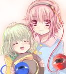  bad_id bad_pixiv_id blush chirosuke closed_eyes eyeball green_hair hairband hand_on_another's_head hat hat_removed headwear_removed heart komeiji_koishi komeiji_satori multiple_girls open_mouth purple_eyes purple_hair short_hair siblings sisters sketch smile third_eye touhou younger 