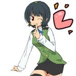  green_hair hairband headset heart idolmaster idolmaster_(classic) microphone nemuro_nao one_eye_closed otonashi_kotori red_eyes short_hair solo thighhighs 