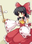  black_hair detached_sleeves hakurei_reimu harukatron red_eyes ribbon solo touhou 