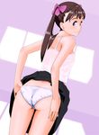  ass bad_id bad_pixiv_id bow brown_hair camisole hair_bow long_hair looking_back nanahime original panties purple_eyes skirt skirt_lift smile solo twintails underwear white_panties 
