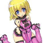 artille blonde_hair blue_eyes breast_squeeze breasts busou_shinki dd_(ijigendd) doll_joints large_breasts mecha_musume short_hair solo thighhighs 