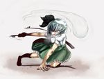  bandages black_hairband flower ghost hair_over_one_eye hairband hitodama katana konpaku_youmu konpaku_youmu_(ghost) scabbard sheath short_hair silver_hair solo sword taichi_(tomo) touhou weapon 