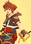  bad_id bad_pixiv_id blue_eyes brown_hair fingerless_gloves gloves jewelry keyblade kingdom_hearts male_focus necklace sana423 simple_background solo sora_(kingdom_hearts) 