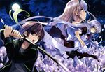  boku_to_kanojo_ni_furuyoru dress flowers misaki_kurehito moon night petals scan sword weapon 