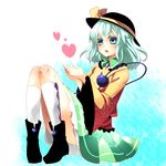  argyle argyle_legwear bad_id bad_pixiv_id green_eyes green_hair hat heart komeiji_koishi socks solo touhou yutazou 