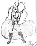  breasts canine female fox michael_higgs monochrome multi_breast sketch solo 