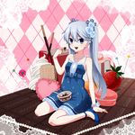  bow candy chocolate dress flower food fruit hair_bow hair_flower hair_ornament musco original pocky sitting solo strawberry twintails valentine wariza 