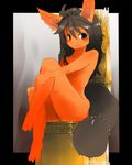  animal_ears ass barefoot black_hair blush breasts canine chair cute feet female fox furry fuyuno fuyuno_mikan girl hair legs_up looking_at_viewer necklace nude paws red_eyes sitting small_breasts smile solo throne toes 