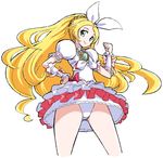  bad_id bad_pixiv_id blonde_hair choker cure_rhythm eyelashes green_eyes kotomozou long_hair magical_girl minamino_kanade panties precure solo suite_precure underwear upskirt white_background white_choker white_panties 