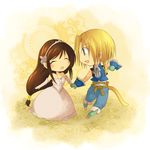  1boy 1girl alternate_costume bad_id bad_pixiv_id blonde_hair blue_eyes brown_hair closed_eyes couple dress final_fantasy final_fantasy_ix garnet_til_alexandros_xvii gloves hetero jewelry long_hair low-tied_long_hair matsunaga_(haku) necklace official_alternate_costume tail very_long_hair zidane_tribal 