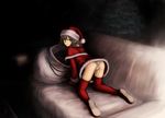  all_fours ass bad_id bad_pixiv_id brown_hair green_eyes looking_back original panties santa_costume short_hair siv_(kuroino) solo underwear 