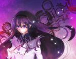  akemi_homura black_hair chiyo_uzuhiko eyewear_removed gears glasses hairband holding holding_eyewear long_hair magical_girl mahou_shoujo_madoka_magica purple_eyes red-framed_eyewear solo tears upper_body 