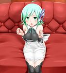  apron blush breasts dream_c_club dream_c_club_(series) green_eyes hair_ornament medium_breasts miki_purasu nonono_(dream_c_club) open_mouth sitting solo 