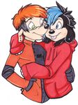  blue_hair cujo gay glasses hair heterochromia holly_massey hug looking_at_each_other male orange_hair short_hair tongue wink 