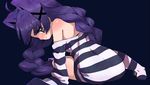  alice_(criminal_girls) bare_shoulders blush body_blush braid criminal_girls game_cg ichihaya jewelry long_hair necklace purple_eyes purple_hair simple_background sitting sleeves_past_wrists solo striped striped_legwear tears thighhighs twin_braids twintails 