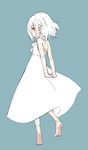  albino arms_behind_back bad_id bad_pixiv_id bandages barefoot dress jingai_modoki original pointy_ears red_eyes short_hair solo sundress tiptoes white_hair 