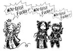  2girls chibi english greyscale liivi love_can_bloom macha_(warhammer) monochrome multiple_girls profanity taldeer warhammer_40k 