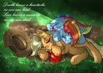  applejack_(mlp) blonde_hair blue_body blue_fur couple cowboy_hat crying dead death duo english_text equine eyes_closed female feral friendship_is_magic fruit fur grass hair hat horse horse_tail light_blue_body mammal multi-colored_hair my_little_pony orange_body outside pegasus poem pony rainbow_dash_(mlp) rainbow_hair rainbow_tail sad shnider tears text unknown_artist wings 