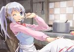  apron bad_id bad_pixiv_id blue_eyes cooking kitchen licking long_hair maeda_risou one_eye_closed outstretched_arm ponytail pot solo spoon sylvette_suede tegami_bachi tongue wheelchair white_hair 