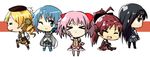  &gt;_&lt; akemi_homura b3 bad_id bad_pixiv_id black_hair black_hairband blonde_hair blue_eyes blue_hair bow cape chibi closed_eyes dress drill_hair fang gloves hair_bow hair_ribbon hairband kaname_madoka long_hair magical_girl mahou_shoujo_madoka_magica miki_sayaka multiple_girls one_eye_closed open_mouth pantyhose pink_hair ponytail profile red_hair ribbon sakura_kyouko short_hair short_twintails sitting skirt smile thighhighs tomoe_mami twintails 