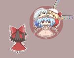  bat_wings biting black_hair blonde_hair blood bloody_tears blue_hair bow chibi fangs flandre_scarlet hair_bow hakurei_reimu hat head_biting izayoi_sakuya kurokoori maid multiple_girls remilia_scarlet touhou vampire wide_face wings 