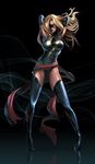  armpits arms_behind_head arms_up avengers black_legwear blonde_hair blue_eyes boots breasts carol_danvers highres ikegami_noroshi large_breasts legs leotard long_hair long_legs marvel ms._marvel solo thigh_boots thighhighs thighs 
