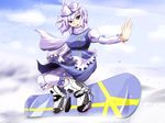  bad_id bad_pixiv_id breasts hat large_breasts lavender_eyes lavender_hair letty_whiterock outstretched_arms saturnon scarf short_hair snowboard solo spread_arms touhou 