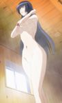  bath black_hair breasts closed_eyes from_below highres kampfer large_breasts long_hair nude sangou_shizuku showering solo steam stitched third-party_edit very_long_hair water 