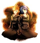  1girl bad_id bad_pixiv_id black_coat_(kingdom_hearts) black_hair blonde_hair blue_eyes cloak gloves holding_hands kingdom_hearts kingdom_hearts_358/2_days roxas slee xion_(kingdom_hearts) 