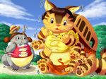  bus cat cat_bus catbus_(character) edmol feline tonari_no_totoro torn_clothing transformation wind youkai 