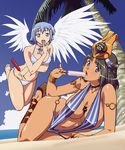  absurdres angel_wings asymmetrical_wings beach bikini breasts dark_skin day food highres hot_dog medium_breasts menace multiple_girls nanael popsicle queen's_blade swimsuit vector_trace wings 