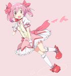  :d full_body gloves ixy kaname_madoka looking_at_viewer magical_girl mahou_shoujo_madoka_magica open_mouth pink_eyes pink_hair shoes short_hair smile solo standing standing_on_one_leg twintails 